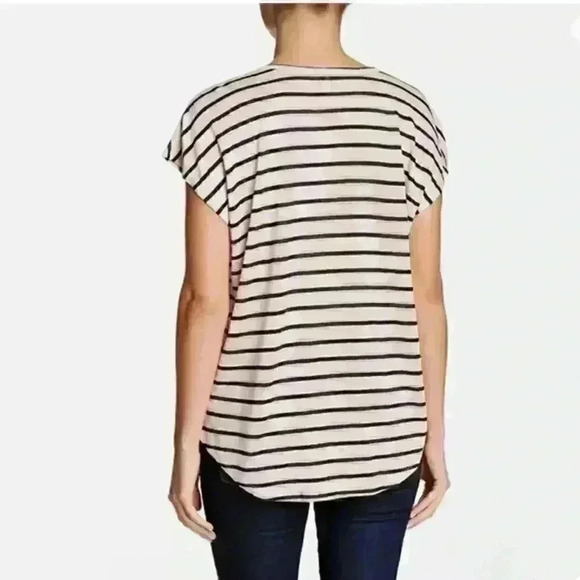 JOIE Keirraih Stripe Black White Linen Tee Women's Size S NWOT - Picture 2 of 7